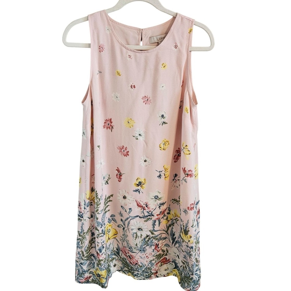 Loft Woman SZ 6 sleeveless Shift Dress Rayon Lined Floral Feminine Garden Party